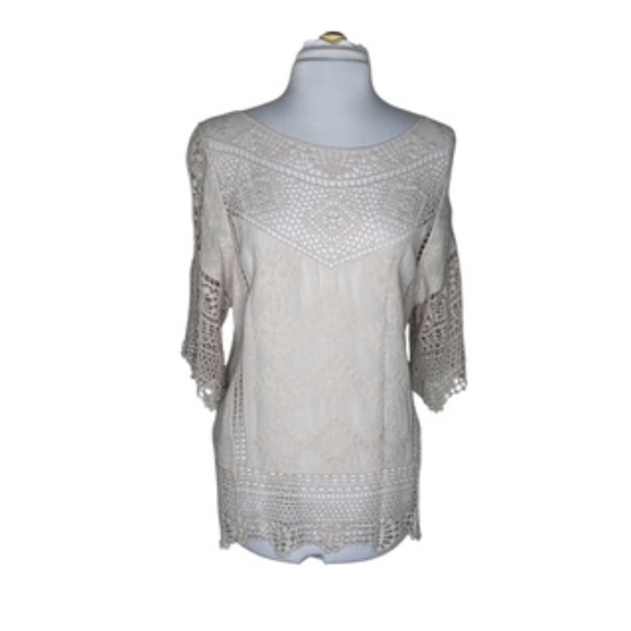NWT Fever Ivory Color 3/4 Sleeve Crochet Cotton Relaxed Fit Top Size L - Picture 4 of 12